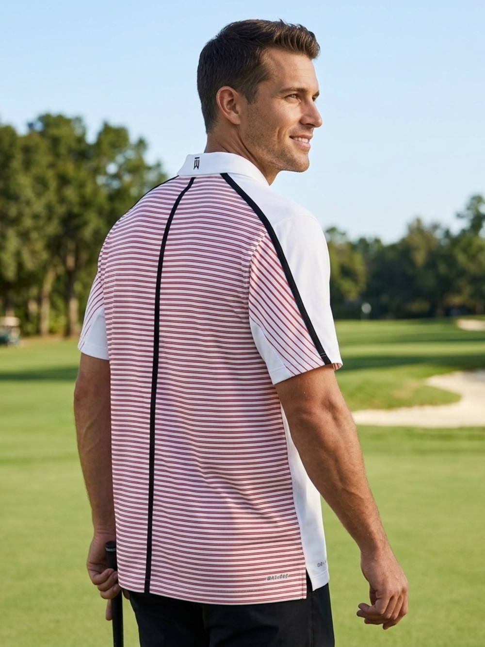 Nike Tiger Woods Collection Golf Polo XL Red Striped Back Dri-FIT 585786-100